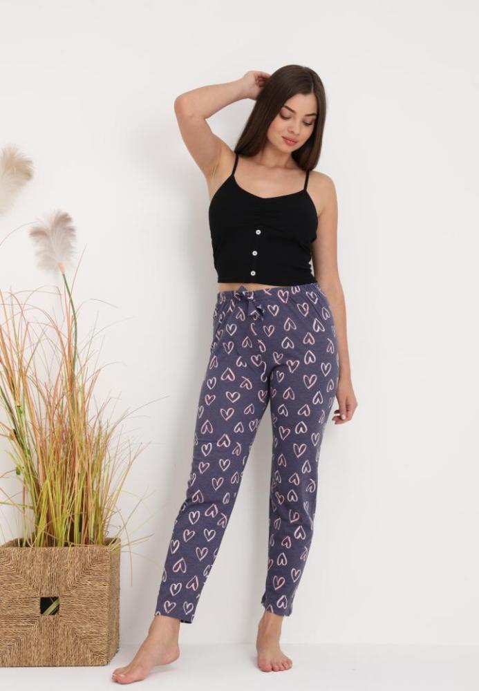 Pantaloni de Pijama Dama ,Culoare Gri Inchis cu Roz ,Engros
